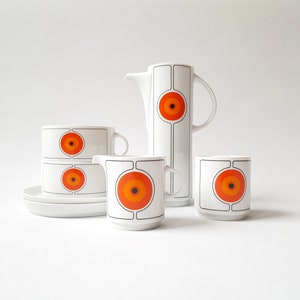 Thomas Germany Eclipse Kaffeservis – 1970-talets orange och svarta vintage Porslin