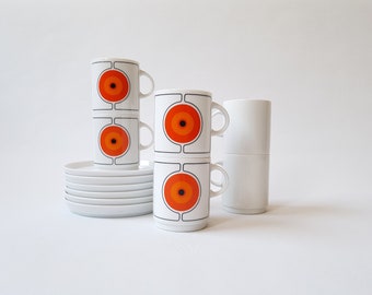 Tazzine e piattini da caffè espresso Thomas Germany Eclipse vintage anni '70 - Mid-Century Modern Orange Black