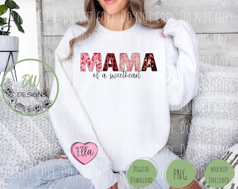 Mama Sweetheart PNG: Mom Valentine's Day Tshirt Sleeve Design, Customizable Hearts (Digital Download)