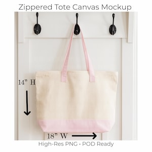 Canvas Tragetasche mit Reißverschluss Mockup, Print on Demand Mockup, Q1300 Canvas Tote Abmessungen Mockup, zc1 Bild 1