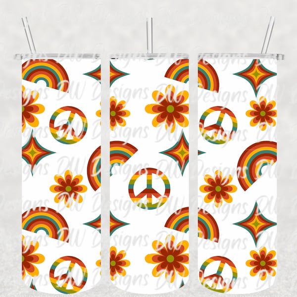 70s Groovy Tumbler PNG, Peace Sign Tumbler PNG, Retro Groovy Tumbler PNG, 70s Retro Tumbler, Hipster Tumbler, Boho Retro Tumbler