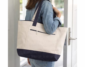 Reißverschluss-Einkaufstasche aus Canvas, Model Mockup, Q1300 Print on Demand Mockup, Lifestyle Printify Zip Up Tote Mockup, zc1