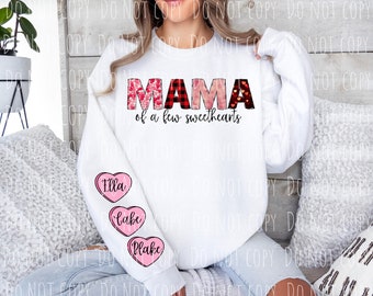 Custom Kids Name PNG: Mama of Sweethearts T-Shirt Design, Customizable Hearts (Digital Download