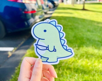 Dino with a Knife, Cute and Dangerous, Adorable Chibi Design, New Car Scent, Green Dinosaur Air Freshener (1 count)