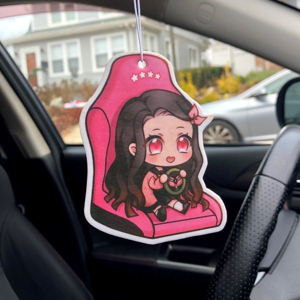 Pink Girl in Bride Seat Car Air Freshener, Demon Anime Inspired, JDM Scent, Chibi Design, Japanese Squash, Racing, Drifting, Auto Detail