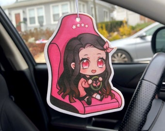 Pink Girl in Bride Seat Car Air Freshener, Demon Anime Inspired, JDM Scent, Chibi Design, Japanese Squash, Racing, Drifting, Auto Detail