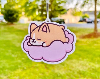 Cute Corgi Sleeping on Cloud Car Air Freshener, Adorable Chibi Design, Gift for Dog Mom, Fresh Scent, Pembroke Welsh Corgi freshie (1 count)