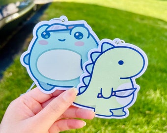Danger Dino and Frog with a Knife Car Air Freshener Bundle, Cute Chibi Design, Fresh Clean Scent, Gift for Car Enthusiast (2 count)
