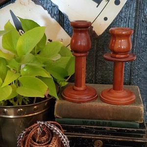 Hand Turned Wood Candlesticks , Wooden Candle Holder Set , Vintage Candlestick Set , Tulip Style Candle , Rustic Farmhouse Decor