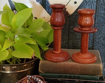 Hand Turned Wood Candlesticks , Wooden Candle Holder Set , Vintage Candlestick Set , Tulip Style Candle , Rustic Farmhouse Decor