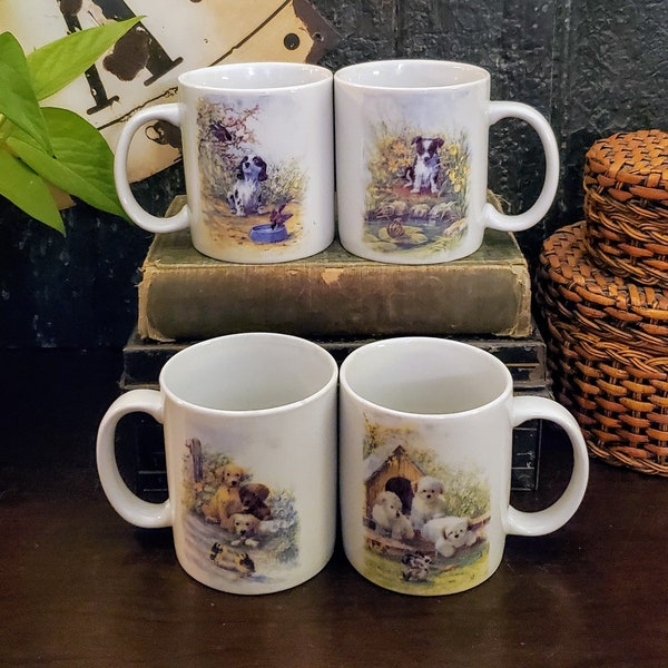 Vintage Mug Set , Vintage Dog Mug , Dog Coffee Cup , Collectible Ceramic Mug Set , Retro Mug Set , Cottagecore Decor
