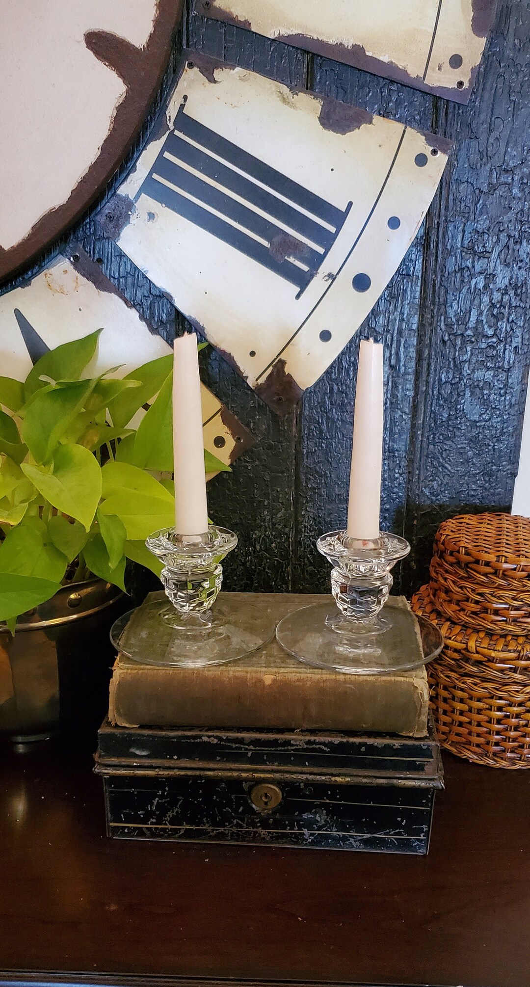 Fostoria Glass Candle Holders , Vintage Glass Candlesticks , Fostoria