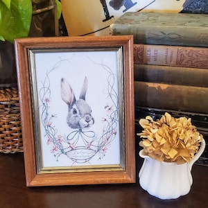 Vintage 5x7&quot; Wood Picture Frame, Mid Century Modern Wood Frame, Primitive Wood Frame, Wooden Frame, Gift for Friend, Spring Decor, Bunny
