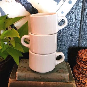 Vintage Ironstone Mug, White Ironstone Mug, Ironstone Coffee Cup Set, Restaurant Ware, Cottage Decor, Rustic Farmhouse Decor, Gift for Her