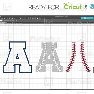 Alfabeto de béisbol de cuatro capas svg, letras y números con puntadas svg, png, archivos de corte svg de la universidad de softbol Cricut n Silhouette / ps52