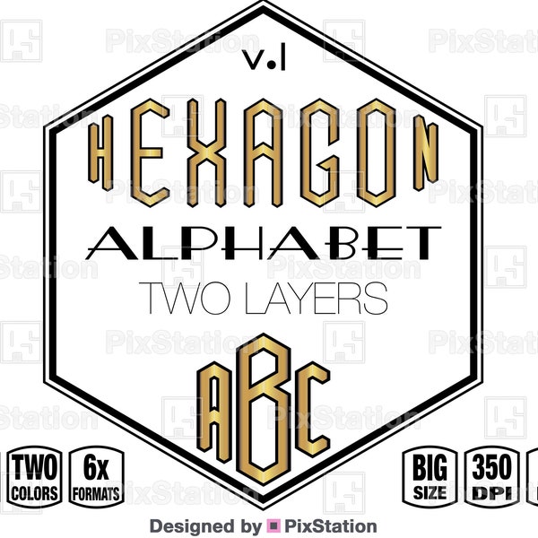 Three Letter Hexagon Monogram Alphabet Svg V1, Two layers keychain alphabet letters A to Z, decal cut files Cricut for Silhouette | ps164