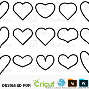Pacchetto SVG con contorno a cuore: Clipart di San Valentino (download digitale)