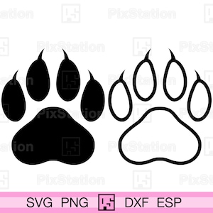 Paws Claw svg, overzicht dierlijke voetafdruk poot png, dxf, svg sticker gesneden bestand Cricut en silhouet | ps277
