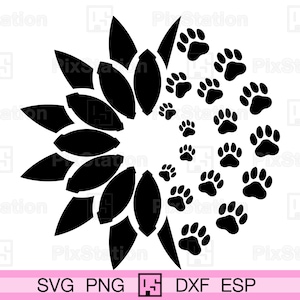 Dog Paw Sunflower SVG: Animal Paw Flower Cut File