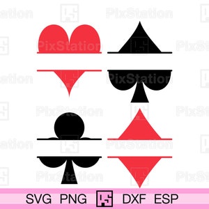 Monogramma di divisione del seme delle carte da gioco svg, simbolo del seme delle carte da gioco del poker di picche, cuore di fiori di quadri png, dxf, svg per Cricut n Silhouette / ps272