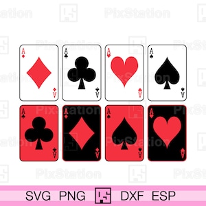 Aces Svg, Red Playing Cards, Clip Art Vector, Esp Dxf Jpg Png, Commercial Use Svg, Digital Download - Printable, Cricut & Silhouette