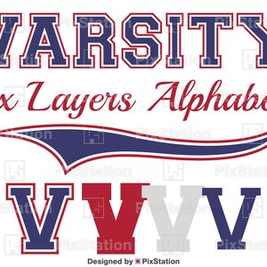 three layers varsity alphabet png