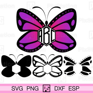 Sechseck-Monogramm-Schmetterling-Svg, drei Schichten Schmetterlings-Abziehbild-Schnittdateien für Cricut und Silhouette | ps225