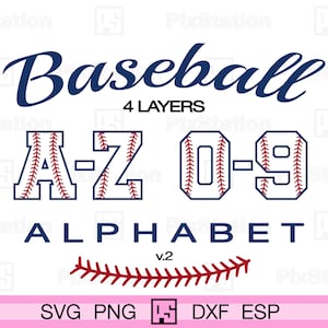 four layers baseball alphabet letters and numbers with stitches svg
