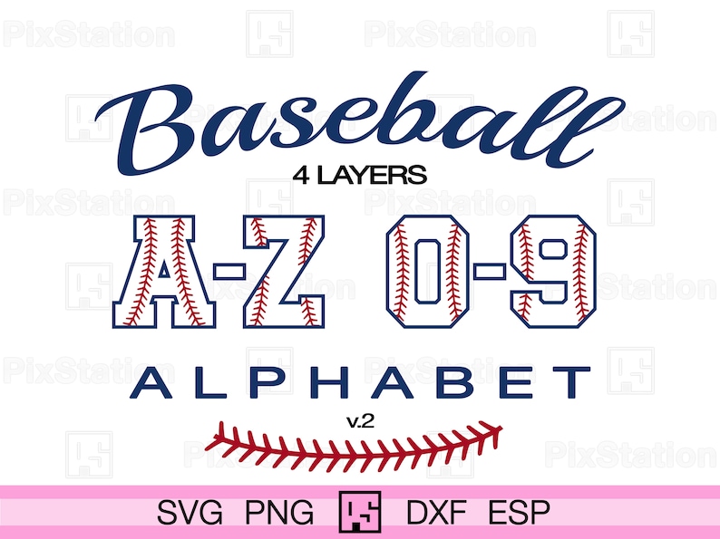 four layers baseball alphabet letters and numbers with stitches svg