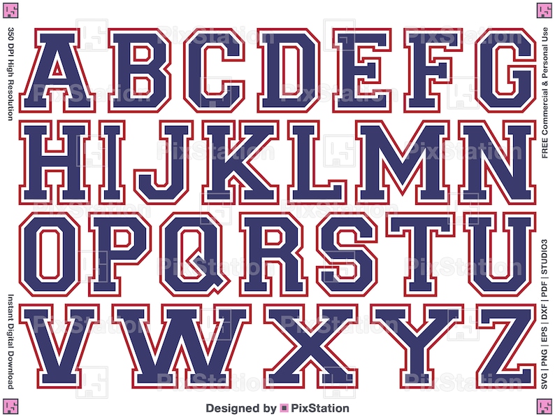 three layers varsity alphabet svg, png, dxf, eps, studio3, letters, numbers, college multilayered varsity svg font athletic sport alphabet vector clipart svg free commercial use digital download decal cut file for cricut and silhouette by pixstation