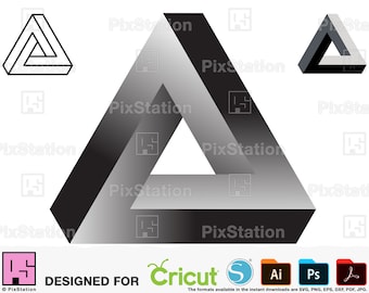 Penrose Triangle, Optical Illusion, Penrose triangle art, Geometric, Abstract, 3d,Vector, Tattoo, Svg, Png, Decal cut file Cricut Silhouette