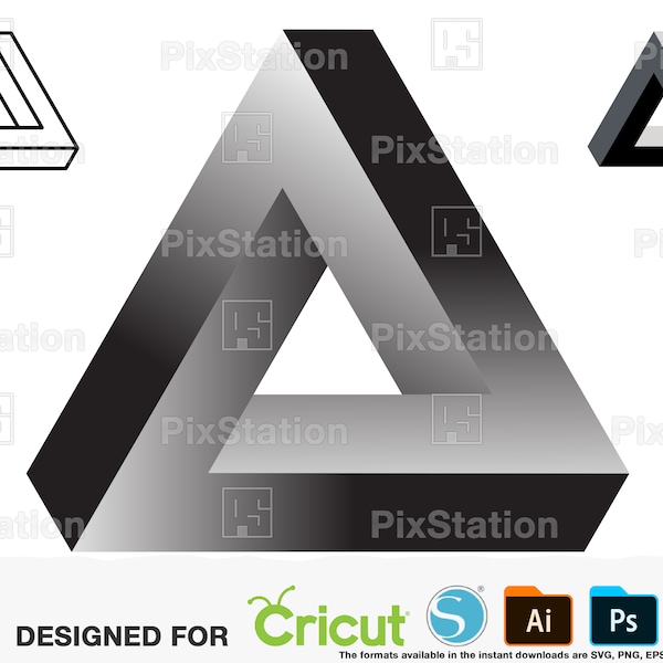 Penrose Triangle, Optical Illusion, Penrose triangle art, Geometric, Abstract, 3d,Vector, Tattoo, Svg, Png, Decal cut file Cricut Silhouette