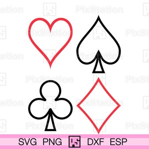 Outline carta da gioco seme svg, picche club cuore diamante poker simbolo carta da gioco seme png, dxf, svg per Cricut e Silhouette / ps273