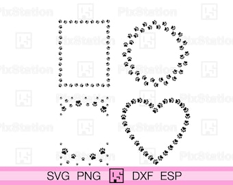 Paw Print Frame SVG Bundle: Heart, Circle, Rectangle (Cut Files)