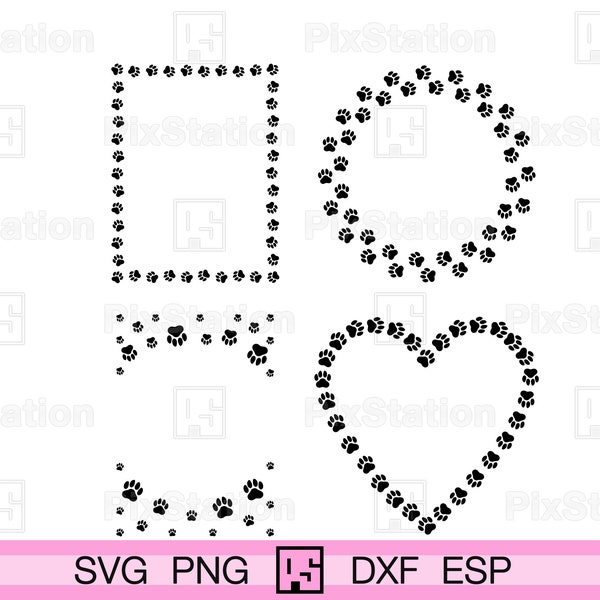 Pet paw print frame svg bundle, animal, dog, cat, paw print frame heart, rectangle, circle, svg decal cut file for Cricut n Silhouette | ps8