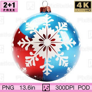 Bola de nieve navideña clásica azul y roja (PNG), decoración de bola de fiesta de Nochevieja, descarga de clipart imprimible por sublimación de bola navideña / ps363