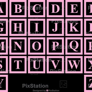 Alphabet rose blocs Svg, blocs de construction Svg, polices de caractères Svg, lettres majuscules Svg, blocs ABC Svg, sticker chiffres fichier coupe Cricut n Silhouette