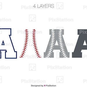 baseball multilayered alphabet with stitches svg