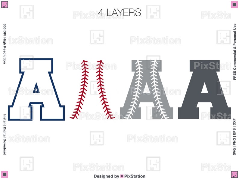 baseball multilayered alphabet with stitches svg