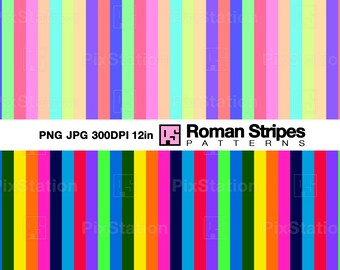 Roman Stripes Digital Paper: Multicolor Vertical Pattern (PNG, JPG)