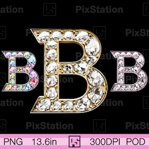 Zilveren letter B eerste monogram png-set, gouden letter B clipart png, roségouden letter B met diamant png, letter B met edelsteen png | ps433