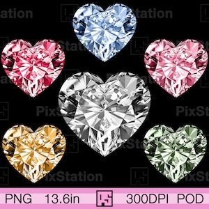 Rode diamant hart png set, roze hart briljante clipart png, groene kristal png, sublimatie hart edelsteen png, hartvorm edelsteen png | ps418