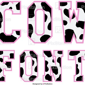 cow alphabet svg, varsity cow alphabet svg,  cow letters svg, cow font svg, cow print svg, font animal, free commercial use svg, varsity font block decal cut file for cricut and silhouette by pixstation store