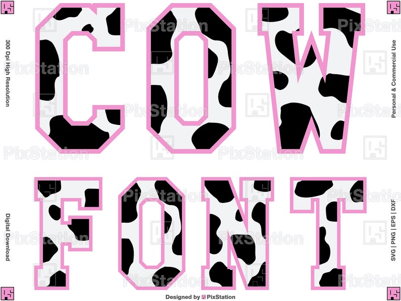 cow alphabet svg, varsity cow alphabet svg,  cow letters svg, cow font svg, cow print svg, font animal, free commercial use svg, varsity font block decal cut file for cricut and silhouette by pixstation store
