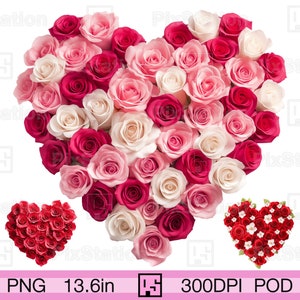 Rode roos hart png set, Valentijnsdag paarse roos hart png, roze bruiloft decoratie artwork sublimatie afdrukbare clipart download ps394