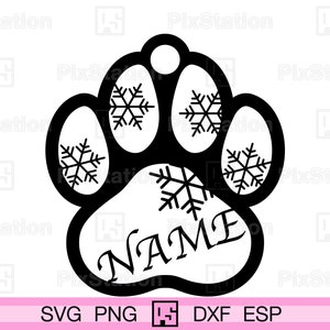 Kerst gepersonaliseerde huisdier poot svg, hond poot monogram sneeuwvlokken svg, dxf, jpg, svg sticker gesneden bestand voor Cricut en Silhouette | ps286