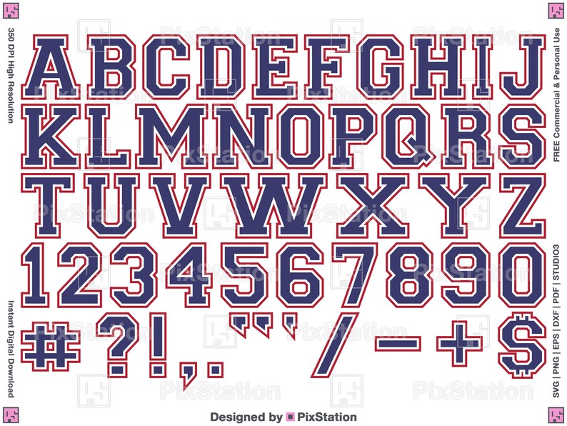 three layers varsity alphabet svg, png, dxf, eps, studio3, letters, numbers, college multilayered varsity svg font athletic sport alphabet vector clipart svg free commercial use digital download decal cut file for cricut and silhouette by pixstation