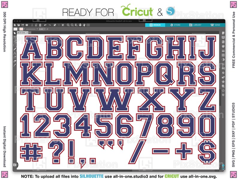 three layers varsity alphabet svg, png, dxf, eps, studio3, letters, numbers, college multilayered varsity svg font athletic sport alphabet vector clipart svg free commercial use digital download decal cut file for cricut and silhouette by pixstation