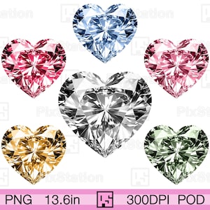 Blauwe diamant hart png-set, rood hart briljante clipart png, zilveren kristal png, sublimatie hart edelsteen png, hartvorm edelsteen png | ps419