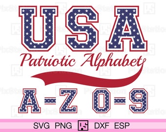 Vaterhafte Varsity Schriftart, USA Flagge Alphabet, SVG PNG (digitaler Download)